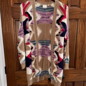 Cozy Patterned Open-Front Cardigan Sweater - apalaca merino wool blend